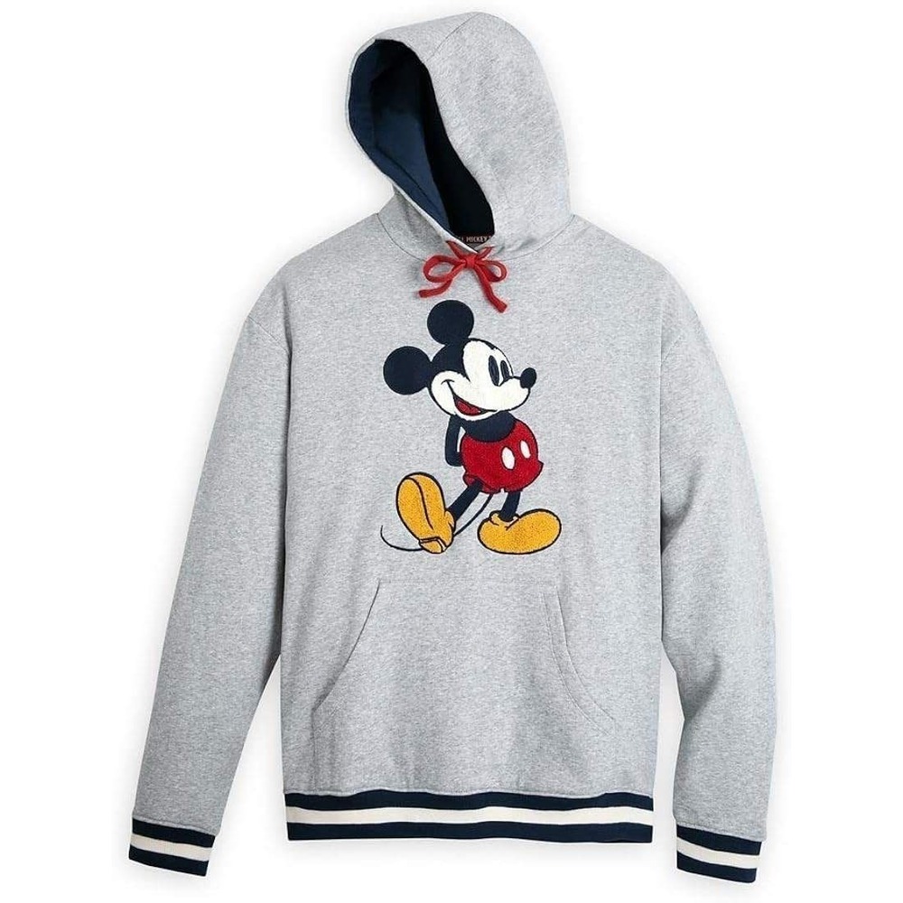 Mickey Mouse Hoodie L Gray Chenille Walt Disney World Athleisure Cozy Sporty